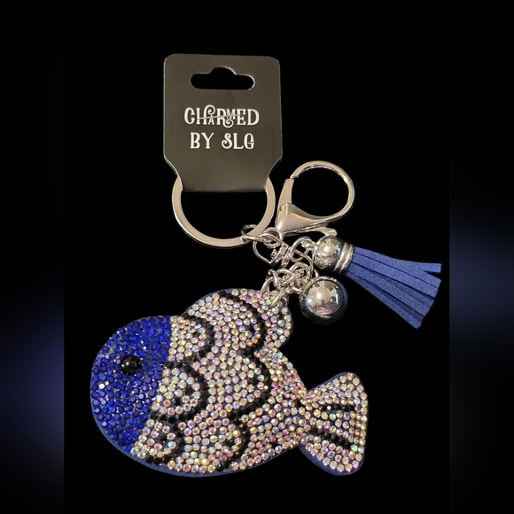 Blue Rhinestone Fish Bag Charm / Keychain - Picture 1 of 3